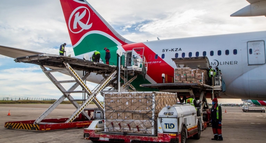 Kenya Airways cargo loading operations at JKIA