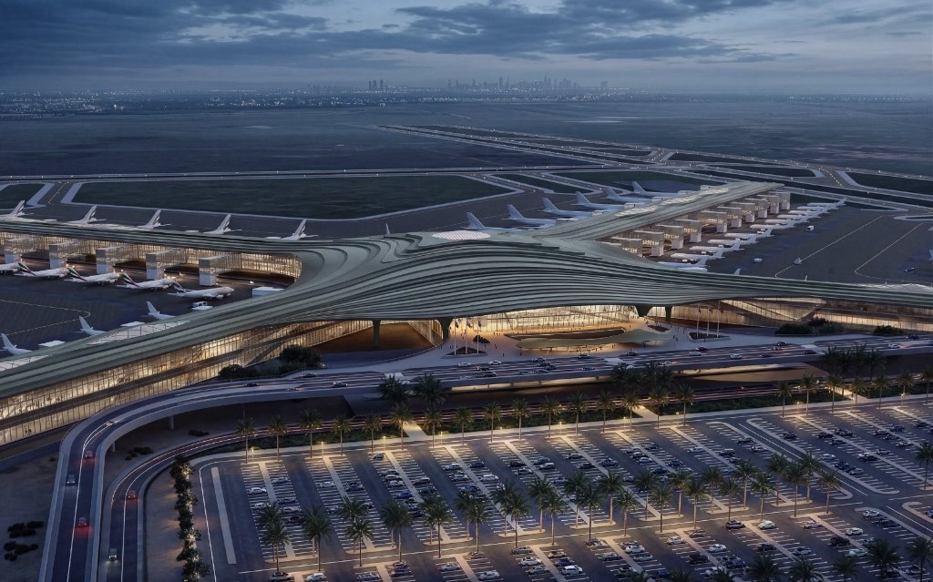 Kenya airport terminal at dusk